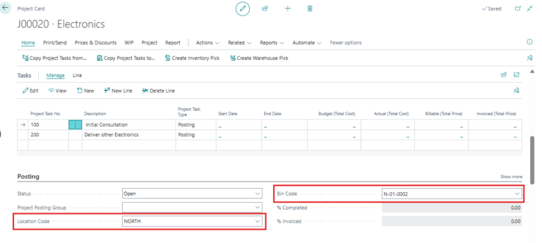 How to Specify Default Location and Bin Codes for Projects in Microsoft ...
